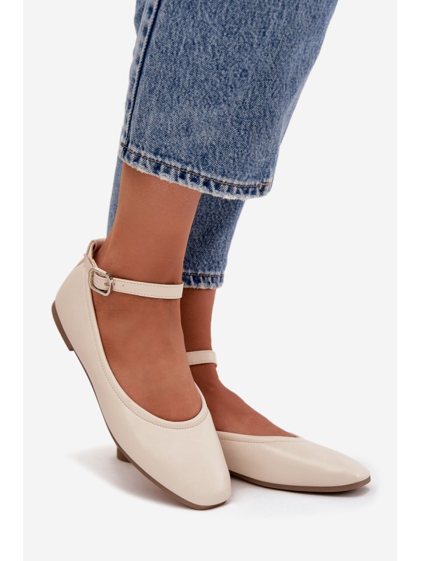Women's Ballerinas with Strap and Buckle Beige Janelor