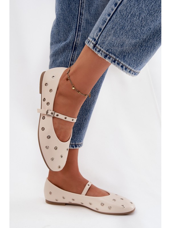 Women's Ballerinas with Strap and Buckle Beige Janelor