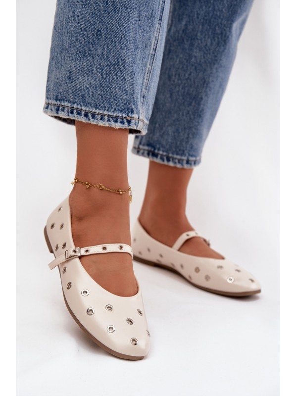 Women's Ballerinas with Strap and Buckle Beige Janelor 2