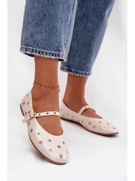 Women's Ballerinas with Strap and Buckle Beige Janelor