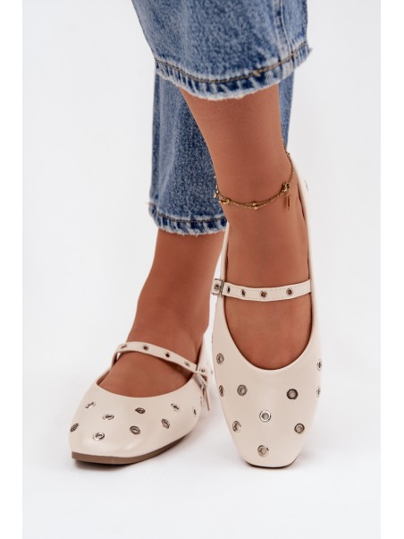 Women's Ballerinas with Strap and Buckle Beige Janelor