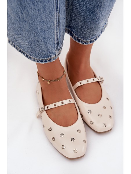 Women's Ballerinas with Strap and Buckle Beige Janelor