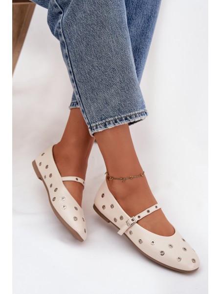 Women's Ballerinas with Strap and Buckle Beige Janelor
