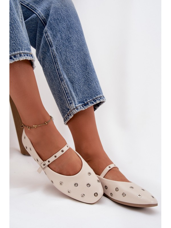Women's Ballerinas with Strap and Buckle Beige Janelor