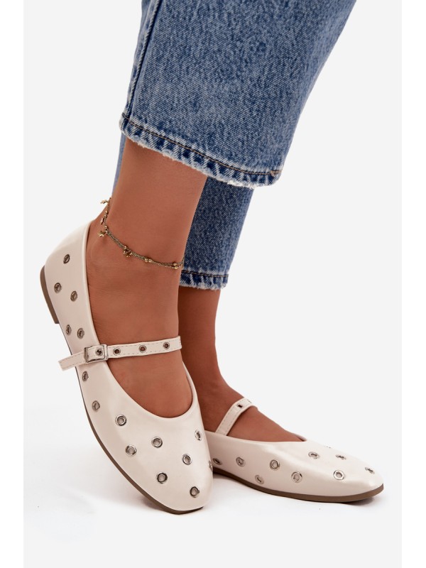 Women's Ballerinas with Strap and Buckle Beige Janelor
