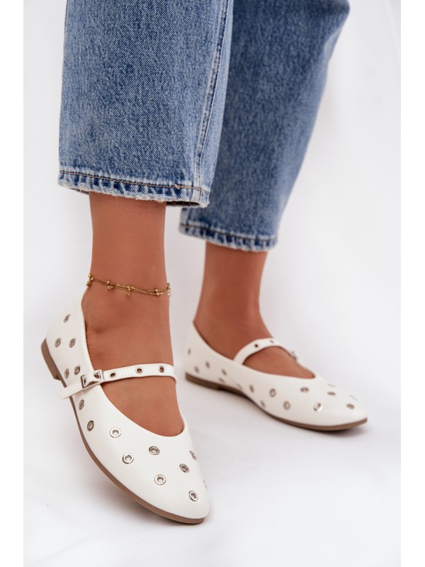 Women's Ballerinas With Silver Elements White Marivon