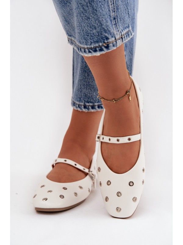 Women's Ballerinas With Silver Elements White Marivon
