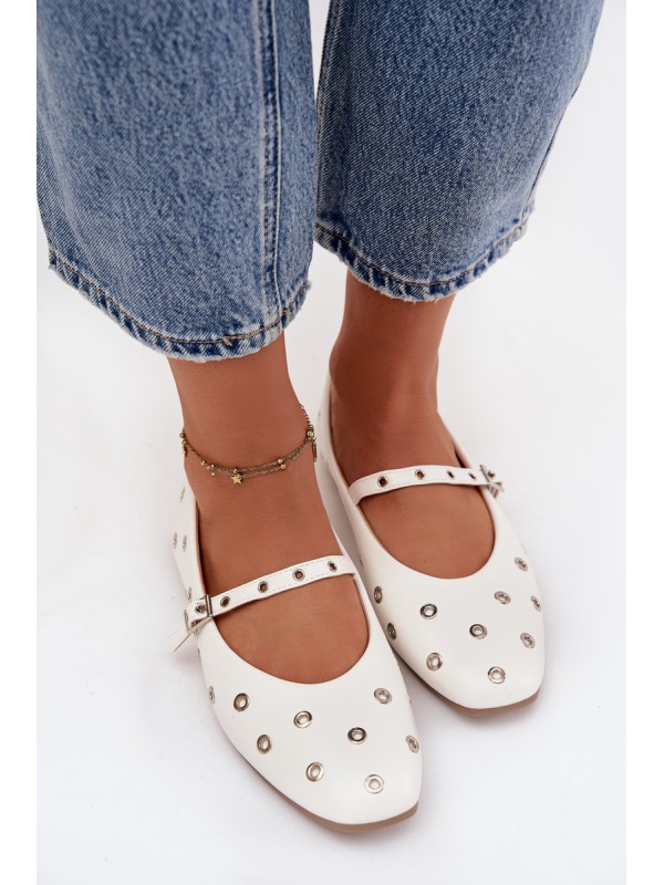 Women's Ballerinas With Silver Elements White Marivon
