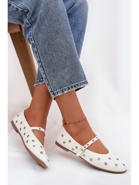 Women's Ballerinas With Silver Elements White Marivon