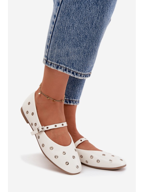Women's Ballerinas With Silver Elements White Marivon