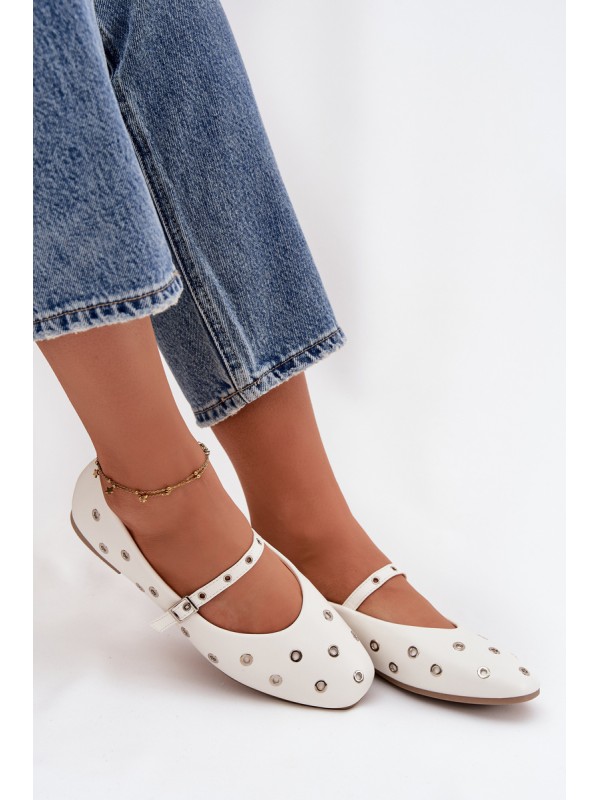 Women's Ballerinas With Silver Elements White Marivon