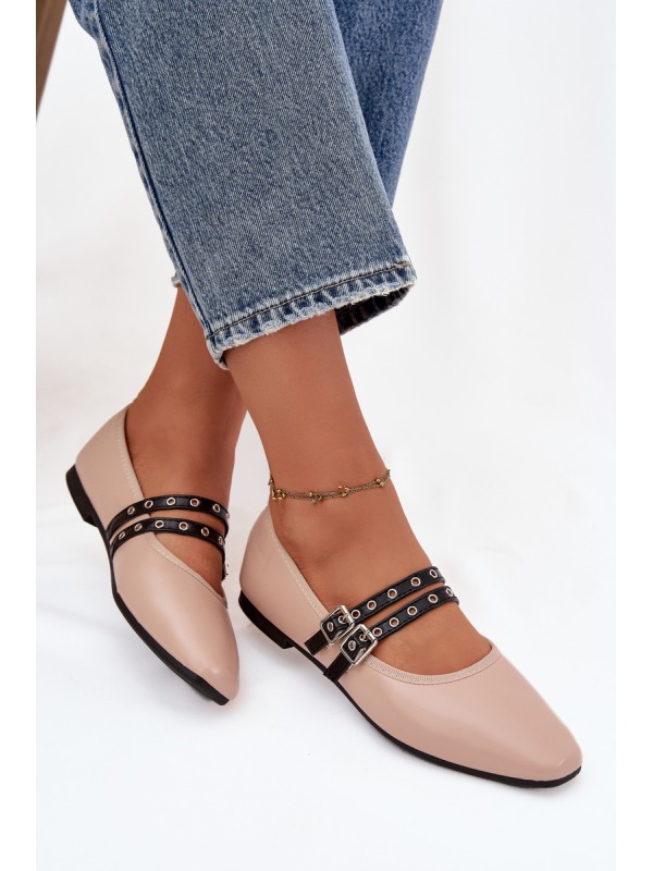 Women's Ballerinas With Straps Beige Deliora