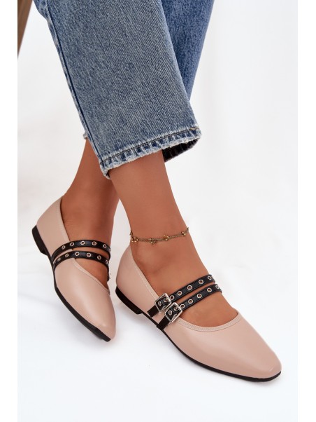Women's Ballerinas With Straps Beige Deliora