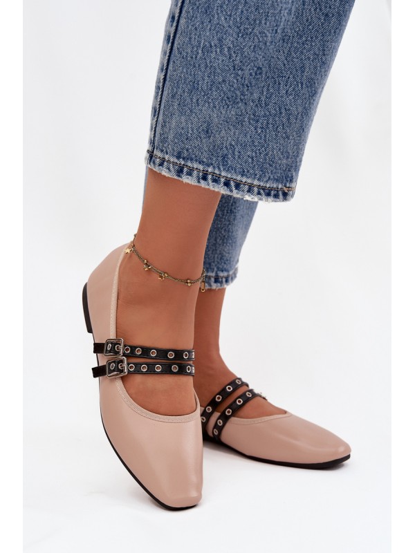 Women's Ballerinas With Straps Beige Deliora 2