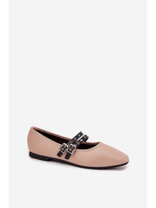 Women's Ballerinas With Straps Beige Deliora