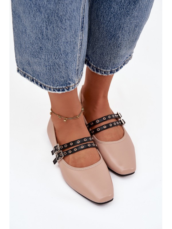 Women's Ballerinas With Straps Beige Deliora