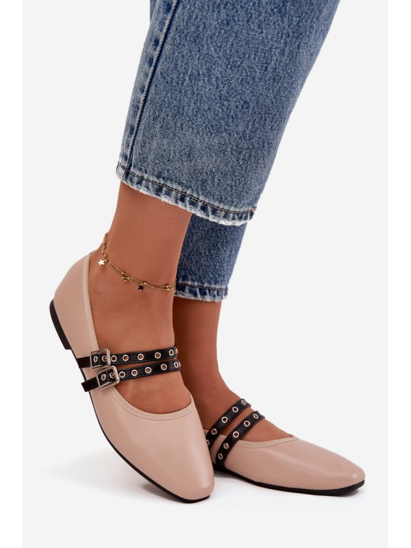 Women's Ballerinas With Straps Beige Deliora