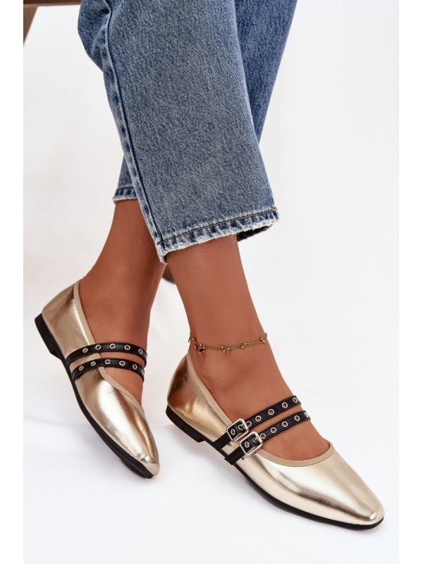 Women's Ballerinas With Golden Straps Deliora
