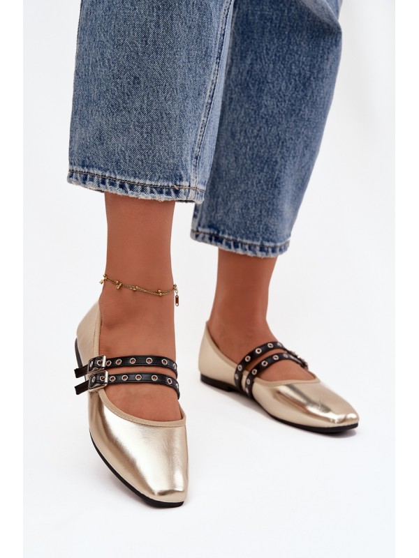 Women's Ballerinas With Golden Straps Deliora 2