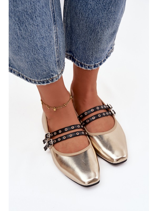 Women's Ballerinas With Golden Straps Deliora