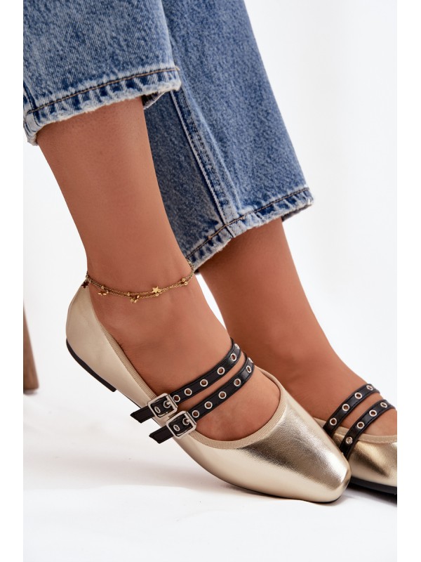 Women's Ballerinas With Golden Straps Deliora
