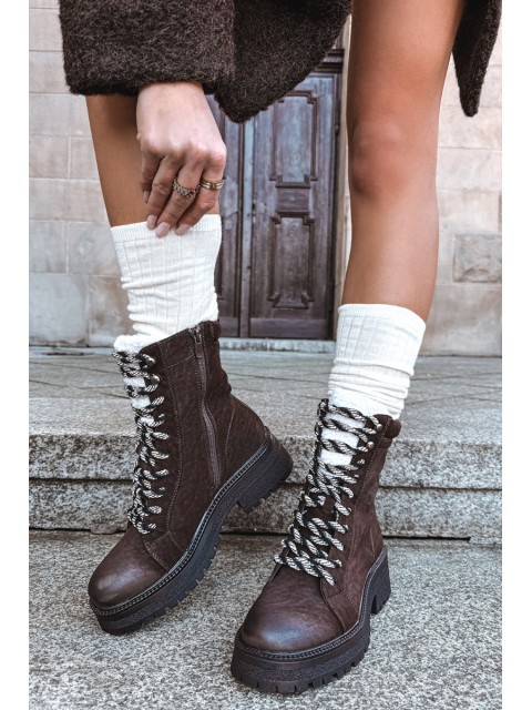 Women's trapper boots made of eco leather chocolate Bellora