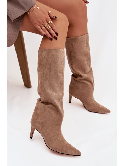 Women's Slip-On Insulated Boots On Heel Beige Olive