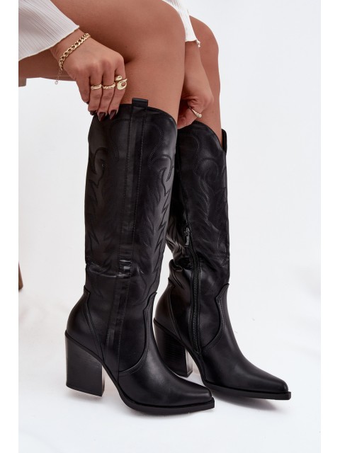 Cowboy Boots On Heel Eco Leather Insulated Black Zareen