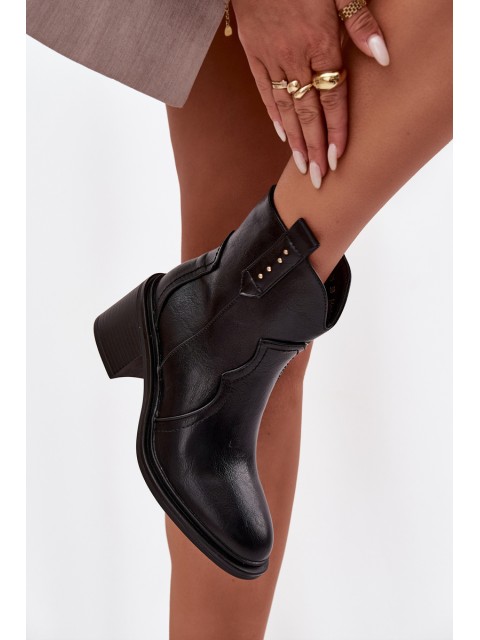 Women's ankle boots with chunky heel made of eco leather black Iverly 2