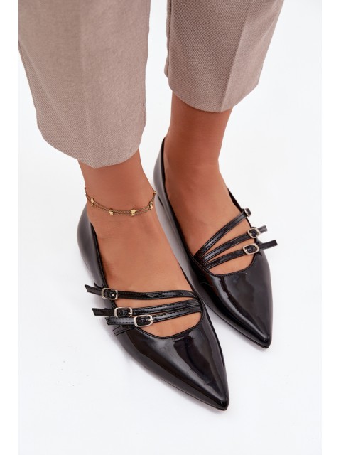 Patent Leather Ballerinas With Straps Black Palenna