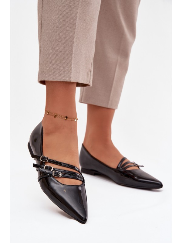 Patent Leather Ballerinas With Straps Black Palenna 2