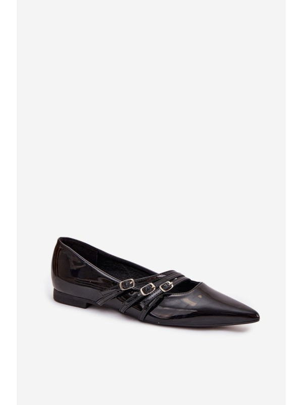 Patent Leather Ballerinas With Straps Black Palenna