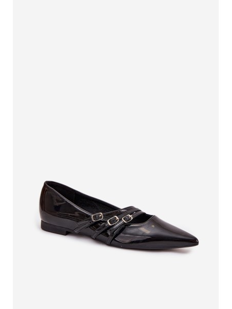Patent Leather Ballerinas With Straps Black Palenna