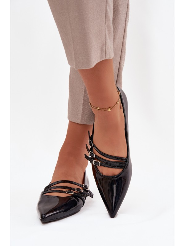 Patent Leather Ballerinas With Straps Black Palenna