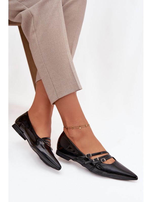 Patent Leather Ballerinas With Straps Black Palenna