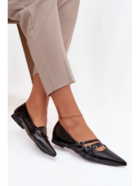 Patent Leather Ballerinas With Straps Black Palenna