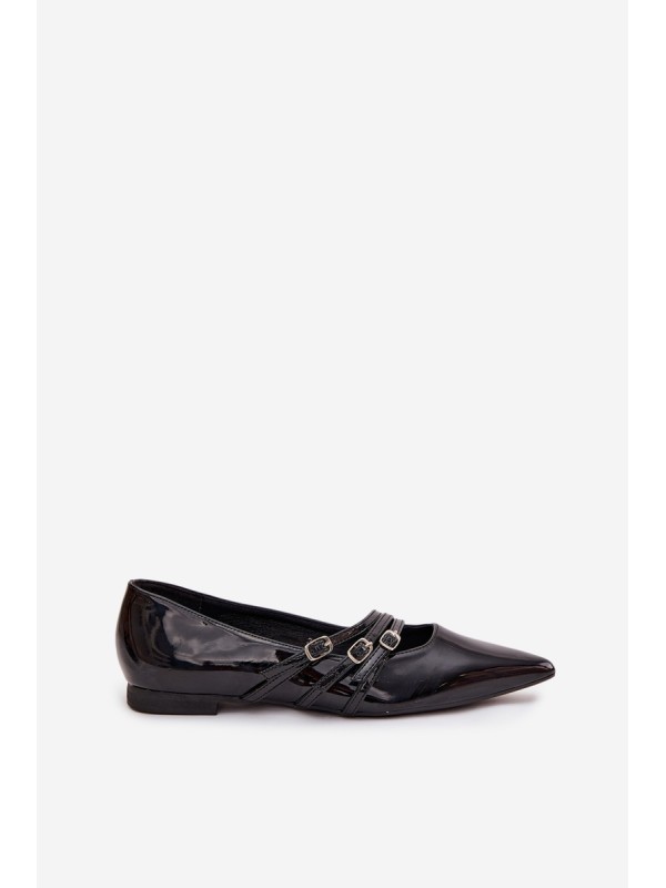 Patent Leather Ballerinas With Straps Black Palenna