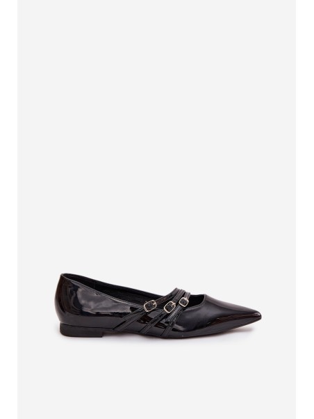 Patent Leather Ballerinas With Straps Black Palenna