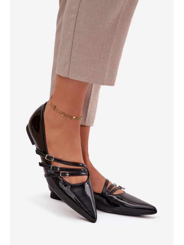 Patent Leather Ballerinas With Straps Black Palenna