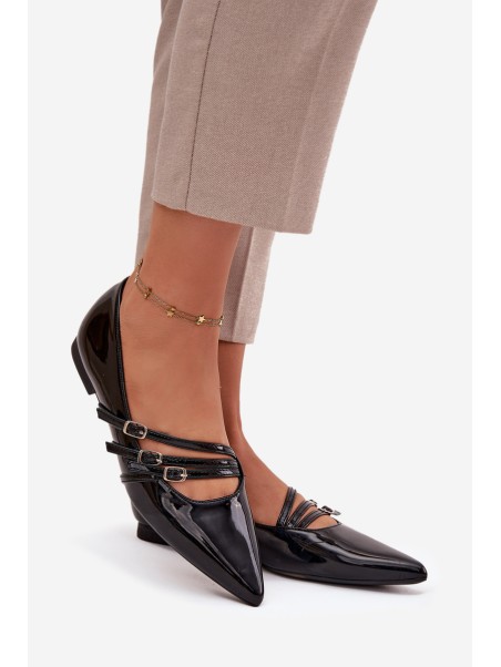 Patent Leather Ballerinas With Straps Black Palenna
