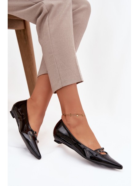 Patent Leather Ballerinas With Straps Black Zarelia