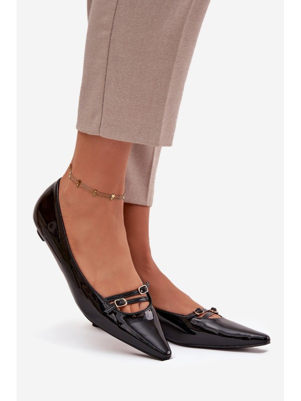 Patent Leather Ballerinas With Straps Black Zarelia