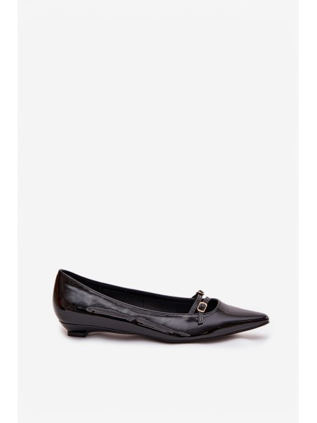 Patent Leather Ballerinas With Straps Black Zarelia