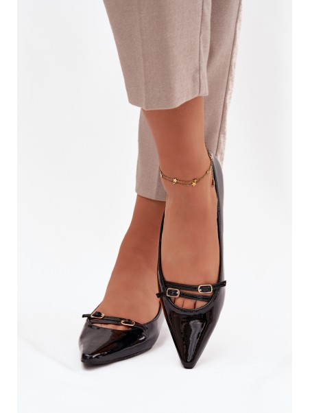 Patent Leather Ballerinas With Straps Black Zarelia
