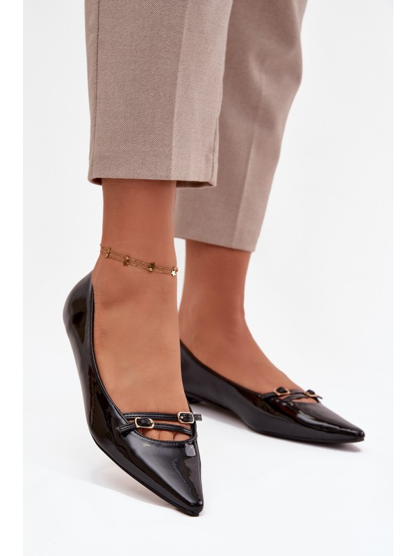 Patent Leather Ballerinas With Straps Black Zarelia