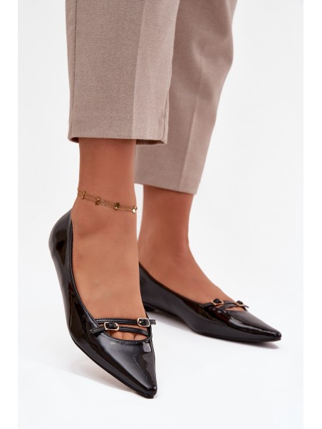Patent Leather Ballerinas With Straps Black Zarelia