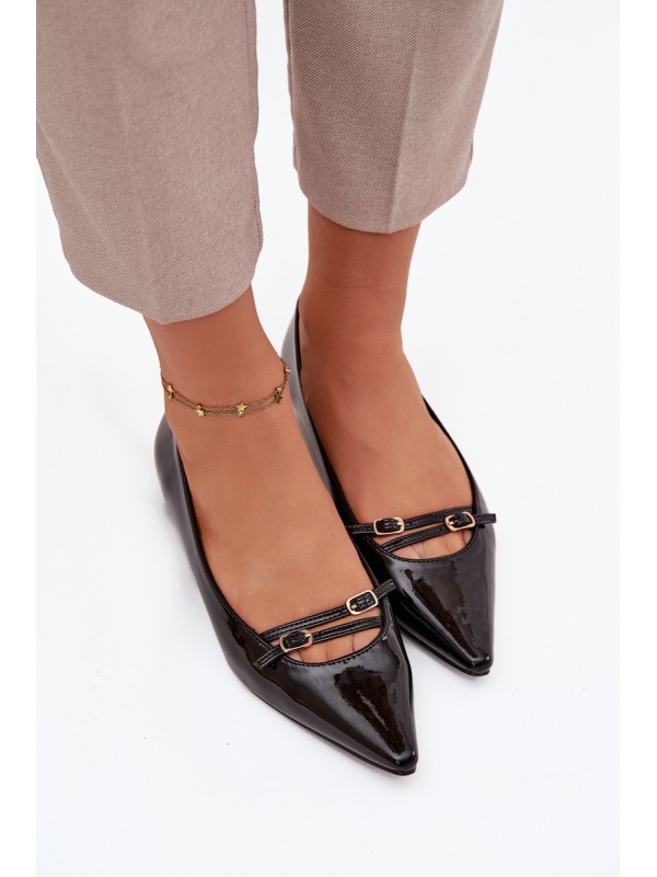 Patent Leather Ballerinas With Straps Black Zarelia