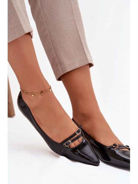 Patent Leather Ballerinas With Straps Black Zarelia