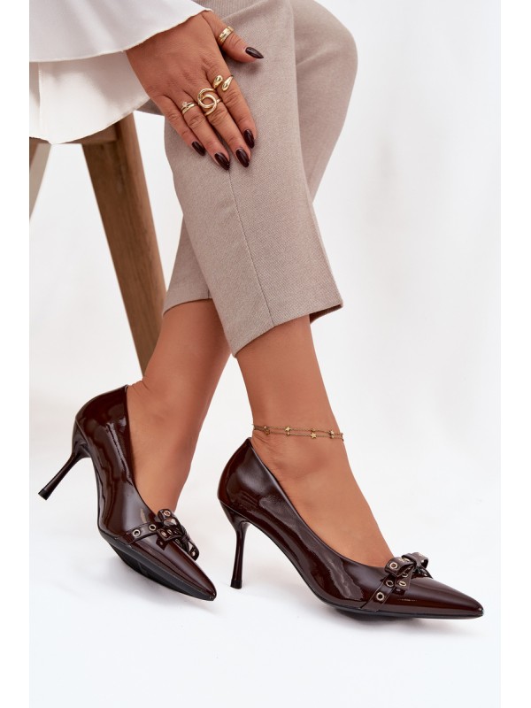 Patent Leather Heels With Bow Chocolate Janisse