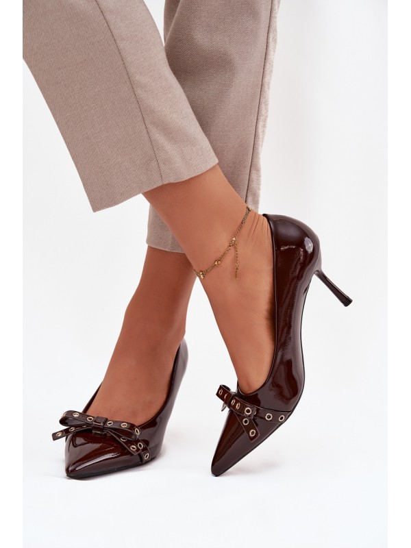 Patent Leather Heels With Bow Chocolate Janisse 2